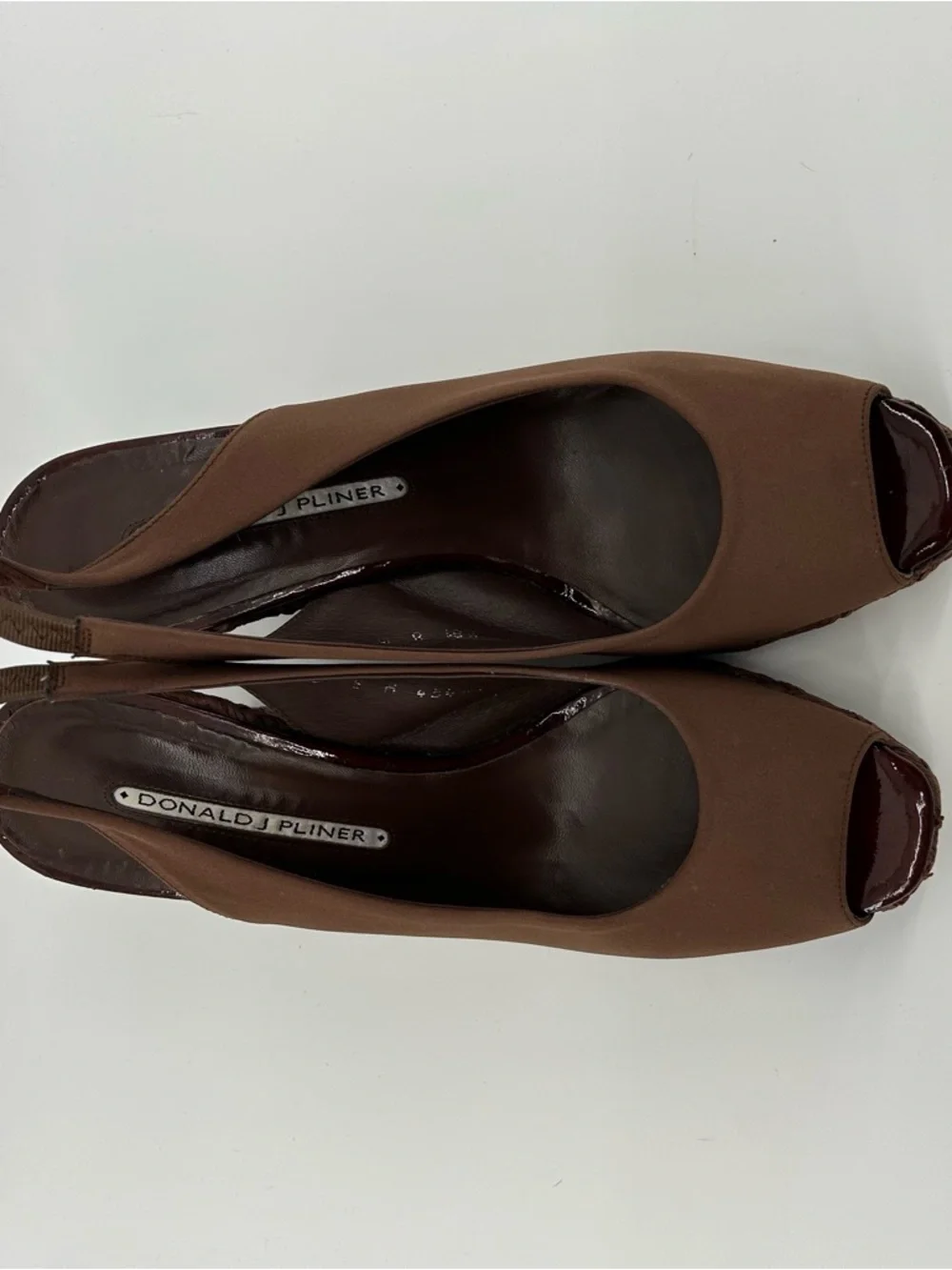 Donald J. Pliner Myzie Brown Open-Toe Slingback Wedges